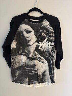 Stussy Black & White Graphic Raglan Short Sleeve Tee